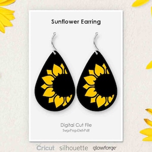Zonnebloem Teardrop Gestapelde Oorbel, Svg Dxf Pdf Png Formaten, Cricut, Silhouet, Glowforge, Laser Cut