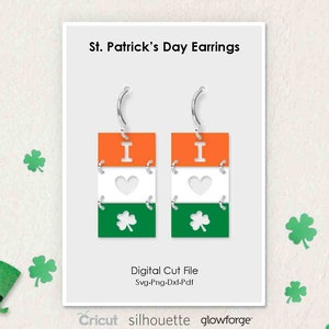 St Patrick&#39;s Day Oorbellen, Saint Patrick Day, Ierland Vlag, Svg Dxf Pdf Png Formaten, Cricut, Silhouet, Glowforge, Laser Cut (Lengte: 40mm)