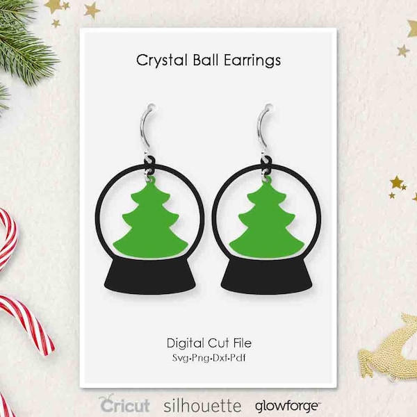 Crystal Ball Earrings, Christmas Tree Earrings, Svg Dxf Pdf Png Formats, Cricut, Silhouette, Glowforge, Laser Cut