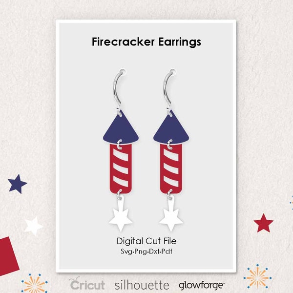 Firecracker, Fireworks, America, Independence Day, Earrings, Svg Dxf Pdf Png Formats, Cut File, Cricut, Silhouette, Glowforge (Length: 60mm)