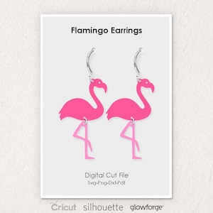 Flamingo Earrings, Animal, Svg Dxf Pdf Png Formats, Cut File, Cricut, Silhouette, Glowforge (Length: 60mm)