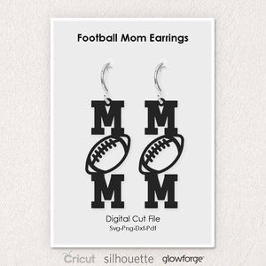 American Football Mom Earrings, Mother&#39;s Day Earring, Mommy, Ball, Svg Dxf Pdf Png Formats, Cricut, Silhouette, Glowforge, (Length: 50mm)