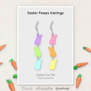 Peeps, Bunny, Rabbit, Easter Earrings, Svg Dxf Pdf Png Formats, Cut File, Cricut, Silhouette, Glowforge, Laser Cut, (Length: 50mm)