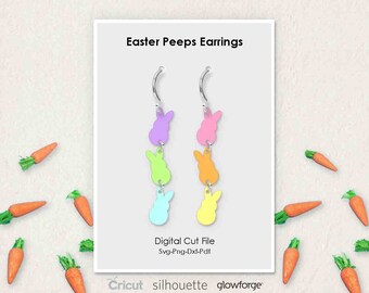 Peeps, Bunny, Rabbit, Easter Earrings, Svg Dxf Pdf Png Formats, Cut File, Cricut, Silhouette, Glowforge, Laser Cut, (Length: 50mm)