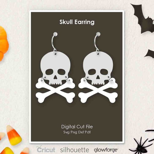 Halloween Skull Earring, Svg Dxf Pdf Png Formats, Cricut, Silhouette, Glowforge, Laser Cut