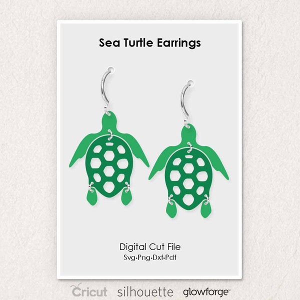 Sea Turtle Earrings, Turtles, Beach Summer, Svg Dxf Pdf Png Formats, Cut File, Cricut, Silhouette, Glowforge (Length: 50mm)