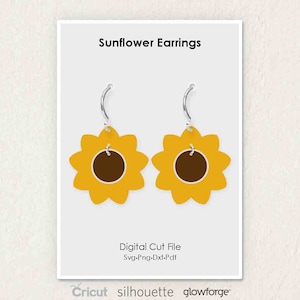 Boucles d’oreilles tournesol, boucle d’oreille fleur, formats Svg Dxf Pdf PNG, Cut, Cricut, Silhouette, Glowforge