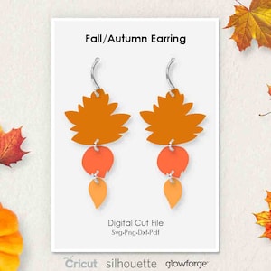 Fall Autumn Leaves Leaf Earring, Svg Dxf Pdf Png Formats, Cricut, Silhouette, Glowforge, Laser Cut