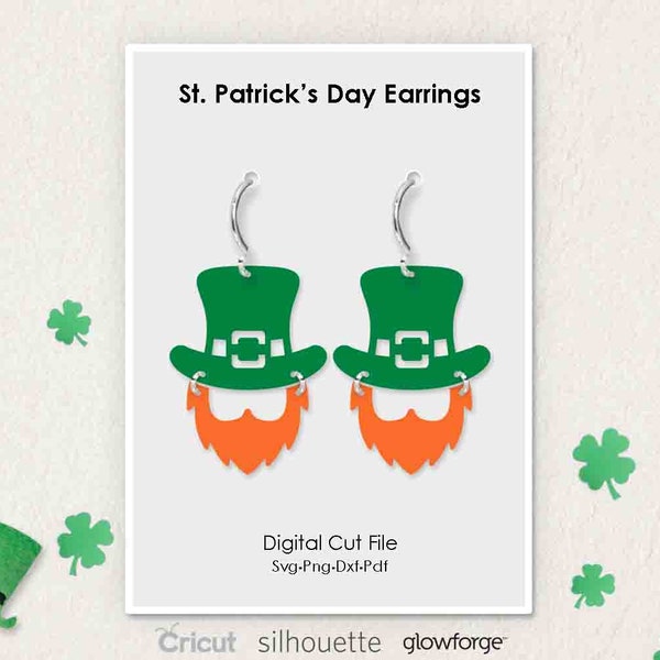 St Patrick's Day Earrings, Saint Patrick Day, Svg Dxf Pdf Png Formats, Cricut, Silhouette, Glowforge, Laser Cut, (Length: 50mm)