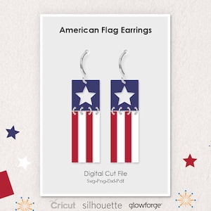 American Flag, 4th of July Earrings, Svg Dxf Pdf Png Formats, Cut File, Cricut, Silhouette, Glowforge, Laser Cut, (Length: 50mm)