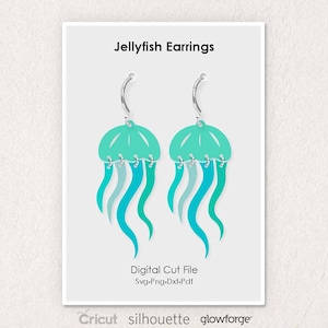Jellyfish Earrings, Jelly Fish, Beach Summer, Svg Dxf Pdf Png Formats, Cut File, Cricut, Silhouette, Glowforge (Length: 50mm)