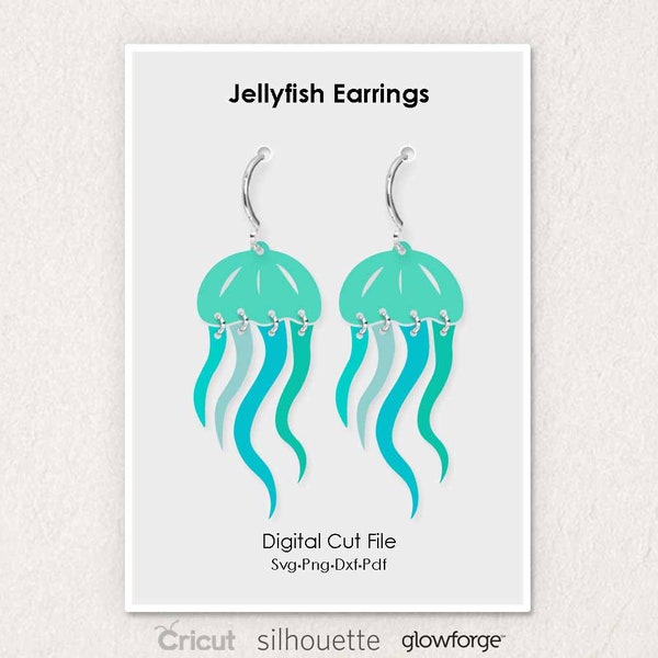 Jellyfish Earrings, Jelly Fish, Beach Summer, Svg Dxf Pdf Png Formats, Cut File, Cricut, Silhouette, Glowforge (Length: 50mm)