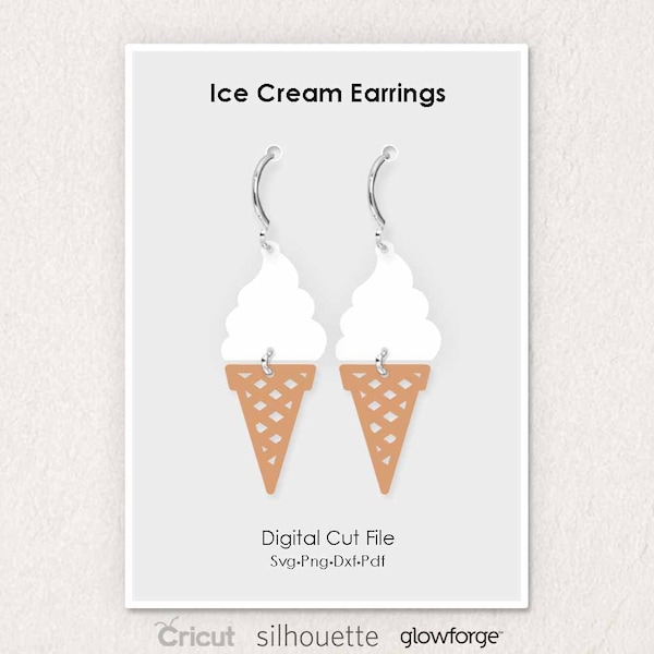 Ice Cream Cone Earrings, Summer, Svg Dxf Pdf Png Formats, Cut File, Cricut, Silhouette, Glowforge (Length: 50mm)