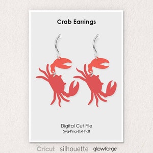 Orecchini granchio, estate da spiaggia, Svg Dxf Pdf Png Formati, Cut File, Cricut, Silhouette, Glowforge (Lunghezza: 50mm)