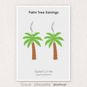 Palm Tree Earrings, Beach Summer, Svg Dxf Pdf Png Formats, Cut File, Cricut, Silhouette, Glowforge (Length: 50mm)