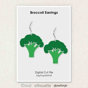 Broccoli Earrings, Fruit & Vegetables, Vegan, Green Veggie, Svg Dxf Pdf Png Formats, Cut, Cricut, Silhouette, Glowforge (Length: 40mm)