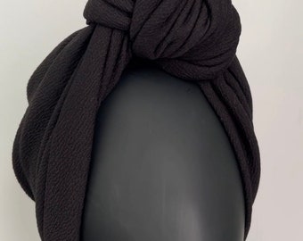 Big KnotTurban, Adjustable Pre tied Head Wrap, Instant Turban Headtie, Alopecia Hair loss Cap, 1940’s Fashion statement Turban Wrap, Black