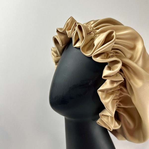 Reversible Silk Hair Bonnet + Scrunchies Set, Gold