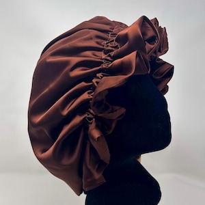Extra Large Brown silk Bonnet: Adjustable Double Layer Sleep Cap