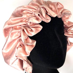 Pink Polka Dot Satin Bonnet & Scrunchie Set - Handmade Vegan Silk