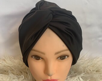 Midnight Black Luxury Silk Turban for Women,