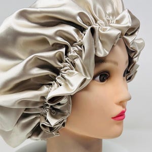Handmade Beige Satin Bonnet, oversized Reversible ADJUSTABLE  & Double Layer sleep Cap for textured hair