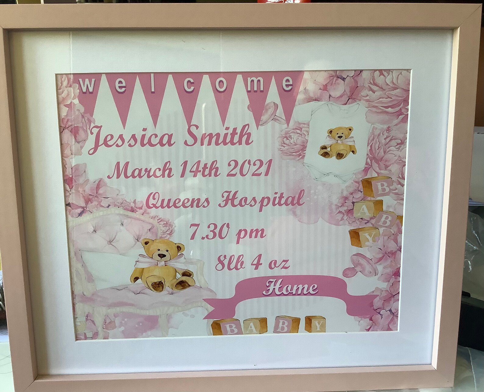Baby girl arrival announcements print and frame Etsy