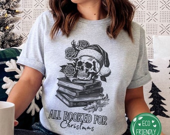Czaszki Róże Książkowy Bluza z okrągłym dekoltem, Boże Narodzenie Wakacje Miłośnicy książek Życie, Koszula Bibliofilska Booktroverted, Piękna Kwiecista Czaszka, Koszulka Szkielet