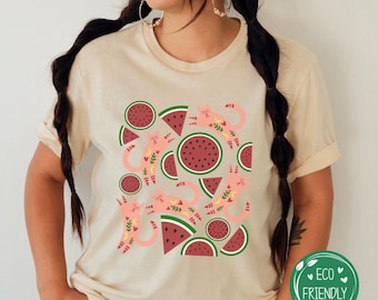 Folklore Cats Watermelon Fruit Shirt, Palestine Crewneck, Palestine Protest Shirt, Cats of Palestine, Gardening Aesthetic Tee, Cat Person