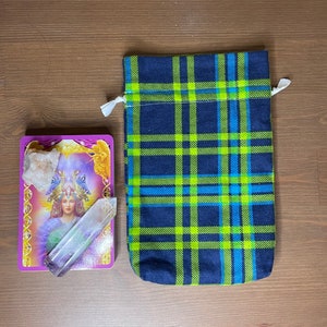 Blauwgroene handgemaakte tas voor tarotkaarten l orakeltas l lenormandtas l runentas l decktas l etui l tarotzakje l kristallen tas met 2 lagen