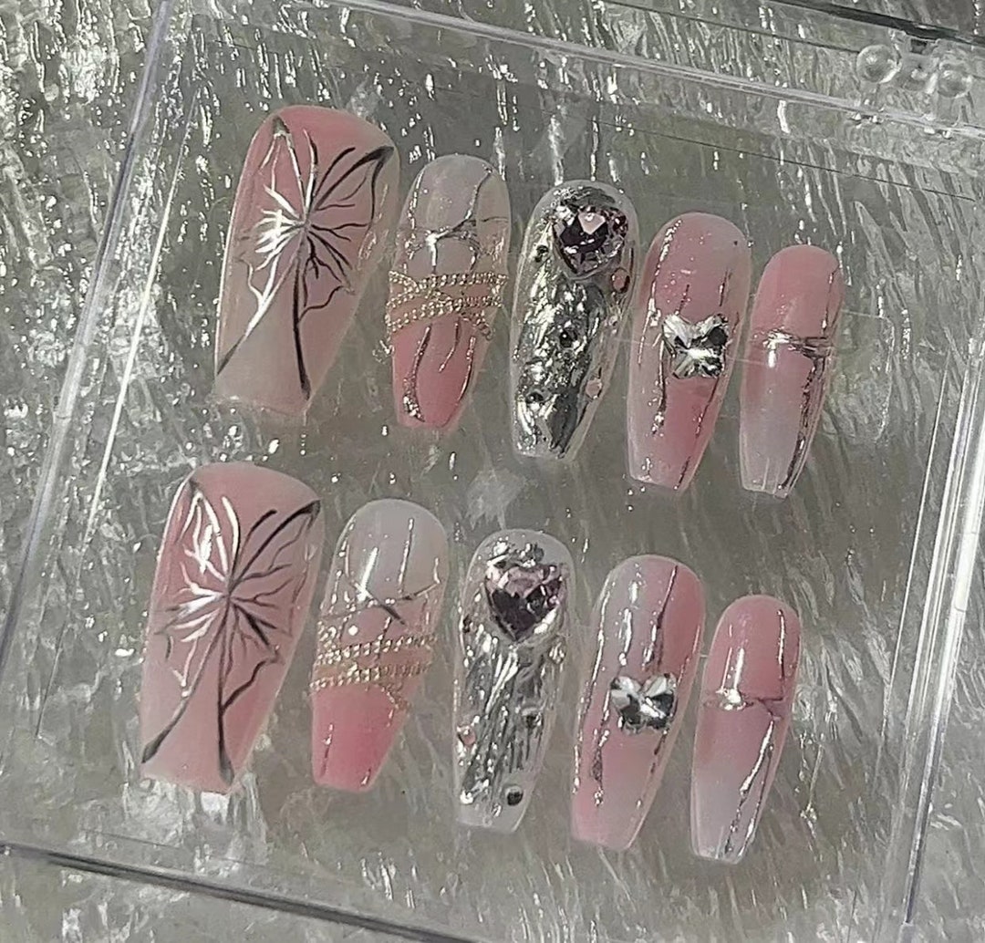 Y2K Style Nailmental Silver Butterfly Press on Naillight - Etsy