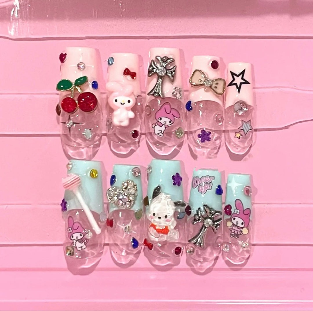 Kawaii Anime Inspired 3D Character Press on Nails Chrome - Etsy