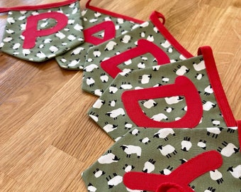 Personalised bunting for children's bedrooms, kids play rooms, and class rooms