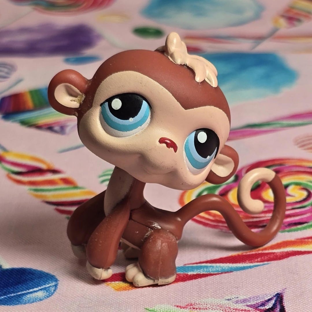 Littlest Pet Shop Authentic LPS #304 Red Brown Tan Monkey Blue Dot Eyes ...