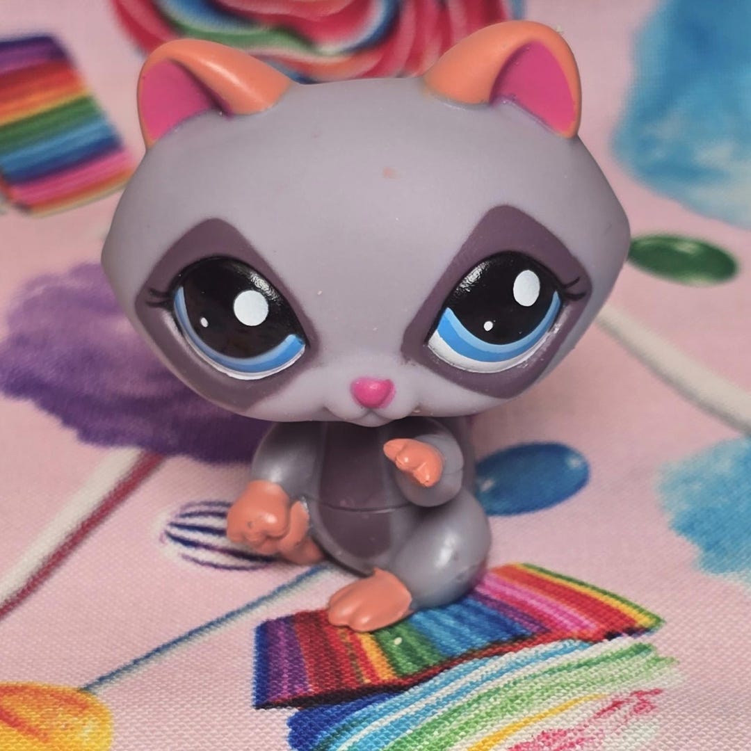 Lps Raccoon Littlest Pet Shop Authentic LPS #1730 Purple Orange Pink Raccoon Blue ...
