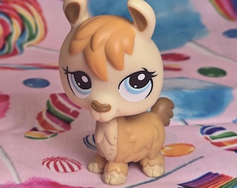 Littlest Pet Shop Autentisk LPS #1460 Lama Alpacka Brun Tan Blå Klistermärke Ögon