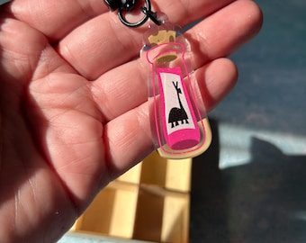 Kuzco's Poison Glitter Epoxy Acrylic Charm Keychain Llama Pink Potion