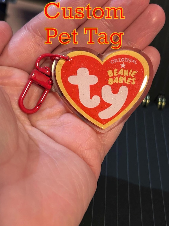 TY Tag Beanie Babies 2” Glitter Epoxy Acrylic Charm Keychain Retro Millenial 90s Kid Stuffed Animal *Custom Pet Tag*
