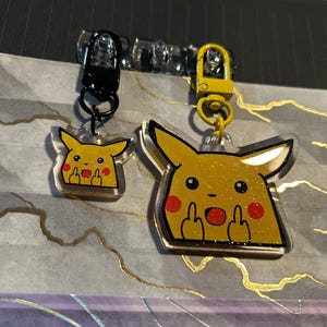 Heck You Pika Chu Glitter Epoxy Acrylic Charm Keychain, Pokemon
