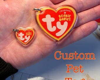 TY Tag Beanie Babies 1” and 2” Glitter Epoxy Acrylic Charms Keychain Retro Millenial 90s Kid Stuffed Animal *Custom Pet Tag*