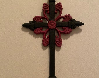 Victorian pastel cross handpainted wood ornament bohemian cross ornament