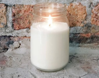 Candles Natural Soy in glass jars with lids. Choice of 16, 20, 24,and 28 ounce jars. Your choice of available scents.