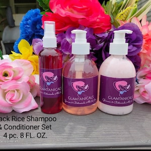 Black Rice Shampoo, Conditioner, Hair Rinse and Oil Set (4 Piece Set).