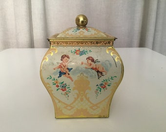 Vintage tin box, Beautiful rare old box with baby angels, decorative box, vintage box, storage box