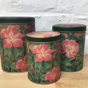 Set aus 3 alten Boxen, Vintage-Boxen, Metallboxen mit Blumenmuster