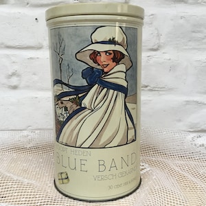Vintage tin box, Pretty old box representing a woman&#39;s portrait, old box, vintage box, decorative box, storage box