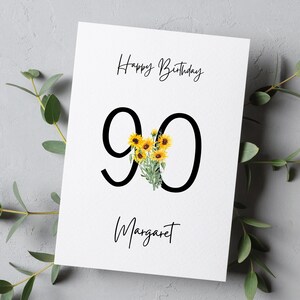 90th Birthday Card, Personalized 90th Birthday Card, Custom Ninetieth Birthday Card, Sunflowers Customized Card for Grandma, Mom