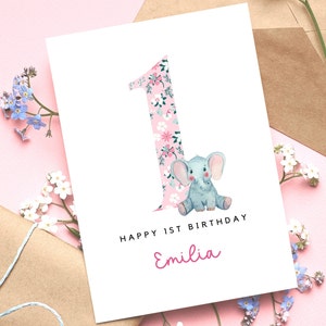 Personalized Girls 1st Birthday Card, First Birthday Card, Personalized Card, Birthday Card, Personalized Girl Card, Greetings Card, Cards