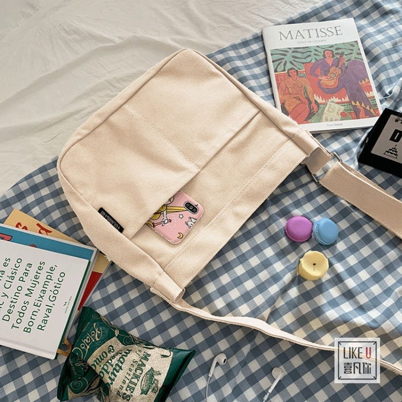 Canvas Messenger Bag Tote Bag Aesthetic Crossbody Canvas | Etsy