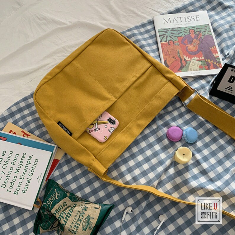 Canvas Messenger Bag Tote Bag Aesthetic Crossbody Canvas Etsy